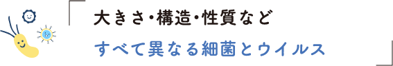 大きさ・構造・性質などすべて異なる細菌とウイルス