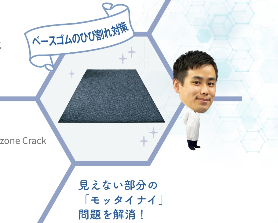 ベースゴムのひび割れ対策 Ozone Crack 見えない部分の「モッタイナイ」問題を解消！
