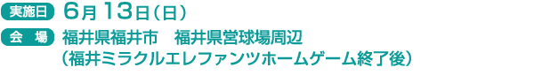 実施日　6月13日（日）
会場　福井県福井市　福井県営球場周辺（福井ミラクルエレファンツホームゲーム終了後）